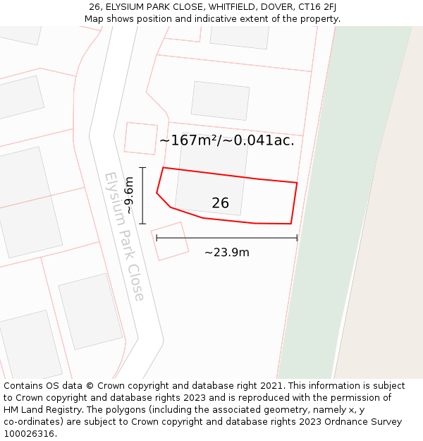 26, ELYSIUM PARK CLOSE, WHITFIELD, DOVER, CT16 2FJ: Plot and title map
