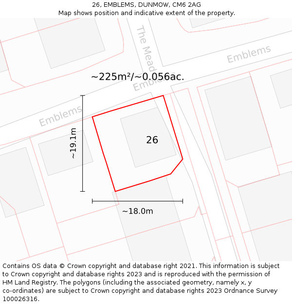 26, EMBLEMS, DUNMOW, CM6 2AG: Plot and title map