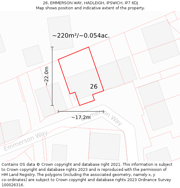 26, EMMERSON WAY, HADLEIGH, IPSWICH, IP7 6DJ: Plot and title map