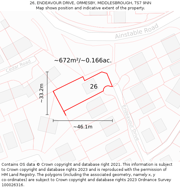 26, ENDEAVOUR DRIVE, ORMESBY, MIDDLESBROUGH, TS7 9NN: Plot and title map