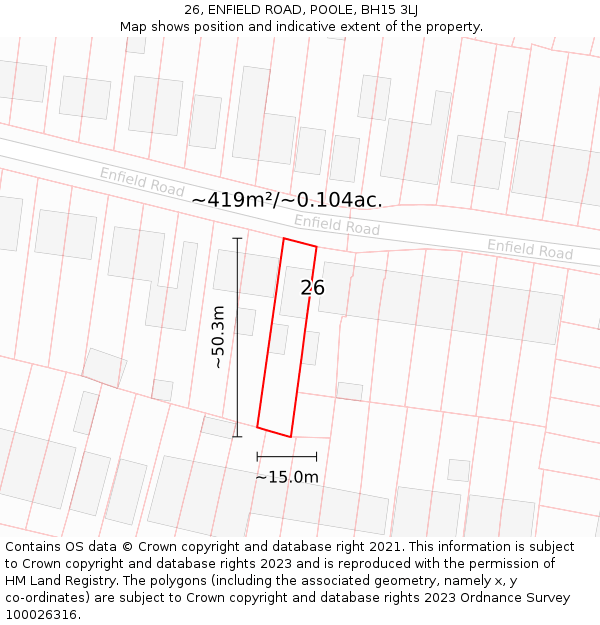 26, ENFIELD ROAD, POOLE, BH15 3LJ: Plot and title map