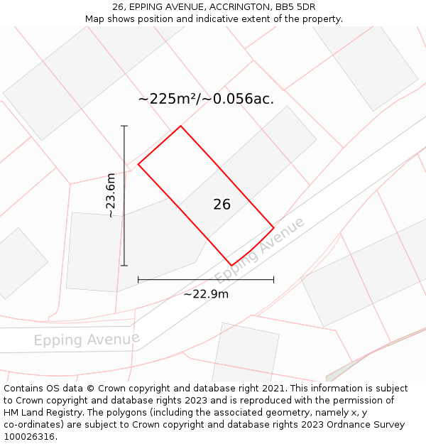 26, EPPING AVENUE, ACCRINGTON, BB5 5DR: Plot and title map