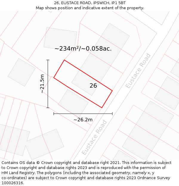 26, EUSTACE ROAD, IPSWICH, IP1 5BT: Plot and title map
