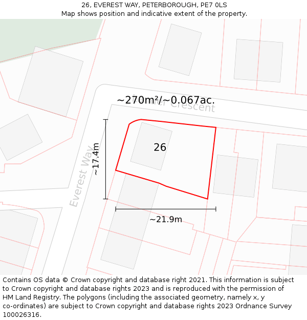 26, EVEREST WAY, PETERBOROUGH, PE7 0LS: Plot and title map