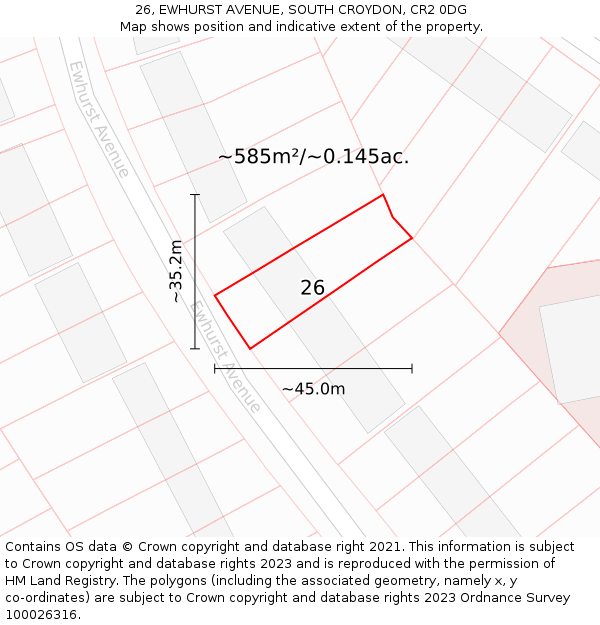26, EWHURST AVENUE, SOUTH CROYDON, CR2 0DG: Plot and title map