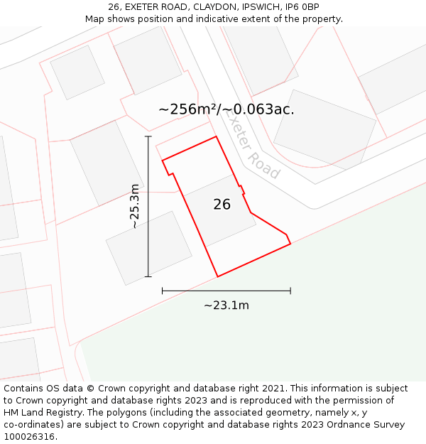 26, EXETER ROAD, CLAYDON, IPSWICH, IP6 0BP: Plot and title map
