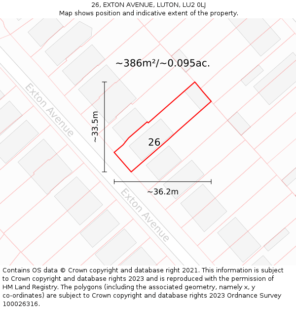 26, EXTON AVENUE, LUTON, LU2 0LJ: Plot and title map