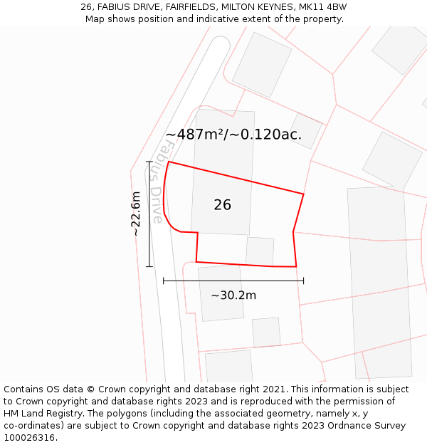 26, FABIUS DRIVE, FAIRFIELDS, MILTON KEYNES, MK11 4BW: Plot and title map