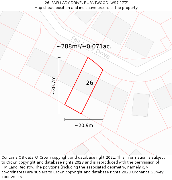 26, FAIR LADY DRIVE, BURNTWOOD, WS7 1ZZ: Plot and title map