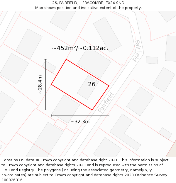 26, FAIRFIELD, ILFRACOMBE, EX34 9ND: Plot and title map