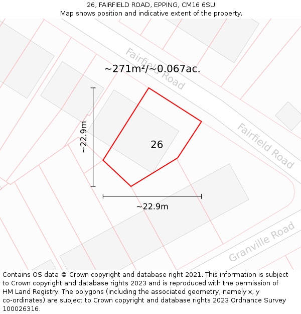 26, FAIRFIELD ROAD, EPPING, CM16 6SU: Plot and title map