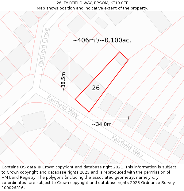 26, FAIRFIELD WAY, EPSOM, KT19 0EF: Plot and title map