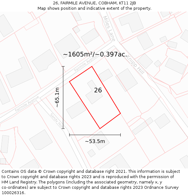 26, FAIRMILE AVENUE, COBHAM, KT11 2JB: Plot and title map