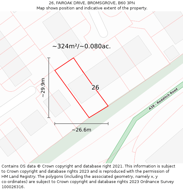 26, FAIROAK DRIVE, BROMSGROVE, B60 3PN: Plot and title map