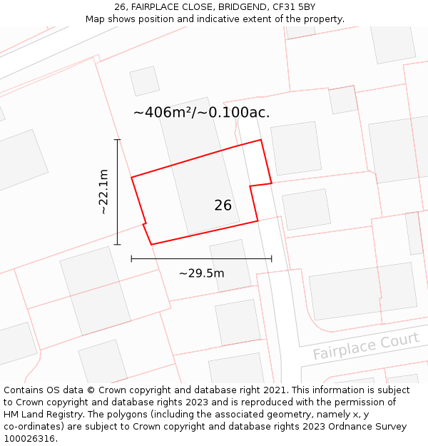 26, FAIRPLACE CLOSE, BRIDGEND, CF31 5BY: Plot and title map