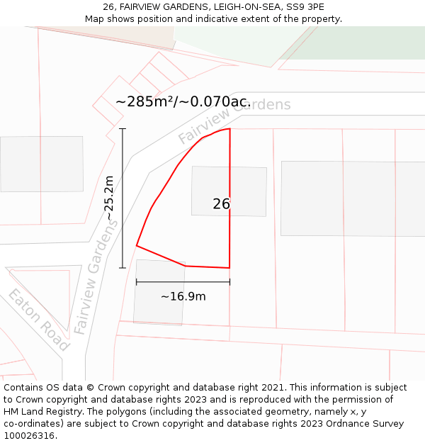 26, FAIRVIEW GARDENS, LEIGH-ON-SEA, SS9 3PE: Plot and title map