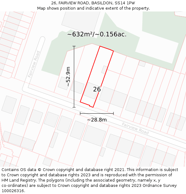 26, FAIRVIEW ROAD, BASILDON, SS14 1PW: Plot and title map