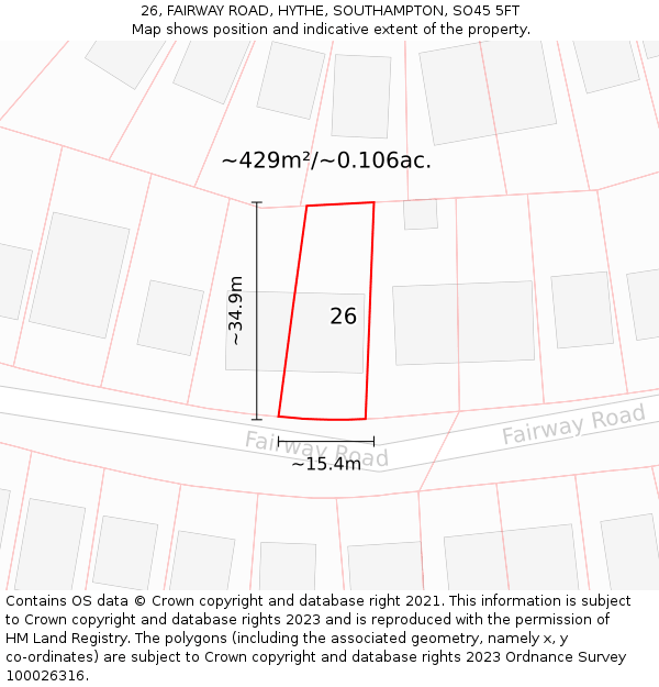26, FAIRWAY ROAD, HYTHE, SOUTHAMPTON, SO45 5FT: Plot and title map