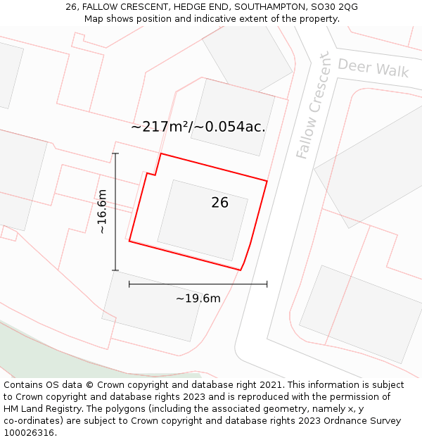 26, FALLOW CRESCENT, HEDGE END, SOUTHAMPTON, SO30 2QG: Plot and title map