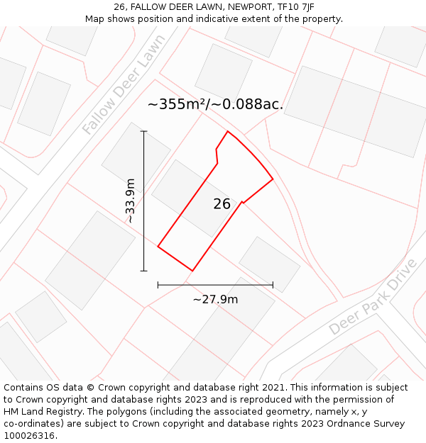 26, FALLOW DEER LAWN, NEWPORT, TF10 7JF: Plot and title map