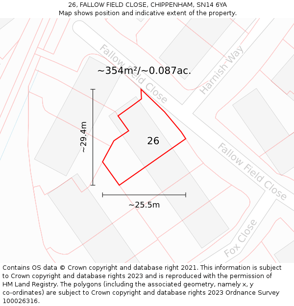 26, FALLOW FIELD CLOSE, CHIPPENHAM, SN14 6YA: Plot and title map