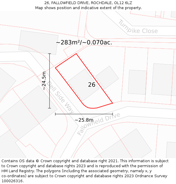 26, FALLOWFIELD DRIVE, ROCHDALE, OL12 6LZ: Plot and title map