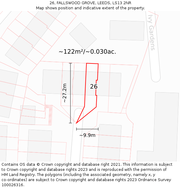 26, FALLSWOOD GROVE, LEEDS, LS13 2NR: Plot and title map