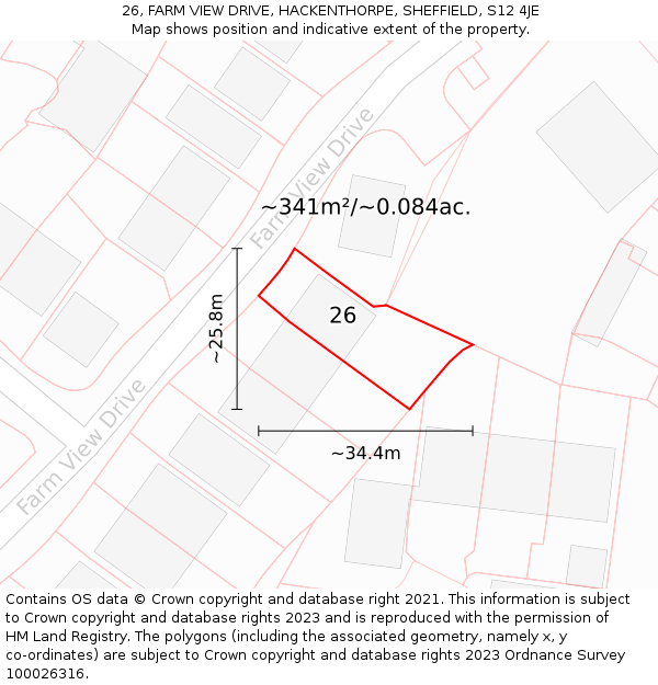 26, FARM VIEW DRIVE, HACKENTHORPE, SHEFFIELD, S12 4JE: Plot and title map