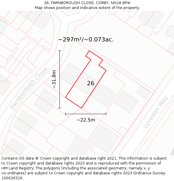 26, FARNBOROUGH CLOSE, CORBY, NN18 8PW: Plot and title map