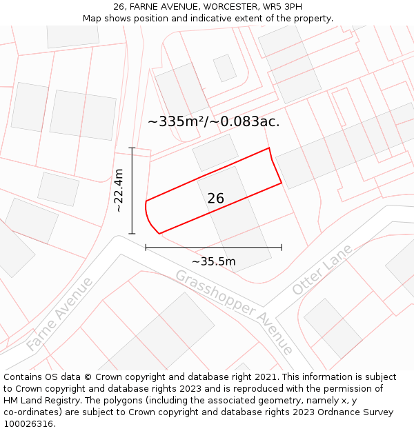 26, FARNE AVENUE, WORCESTER, WR5 3PH: Plot and title map