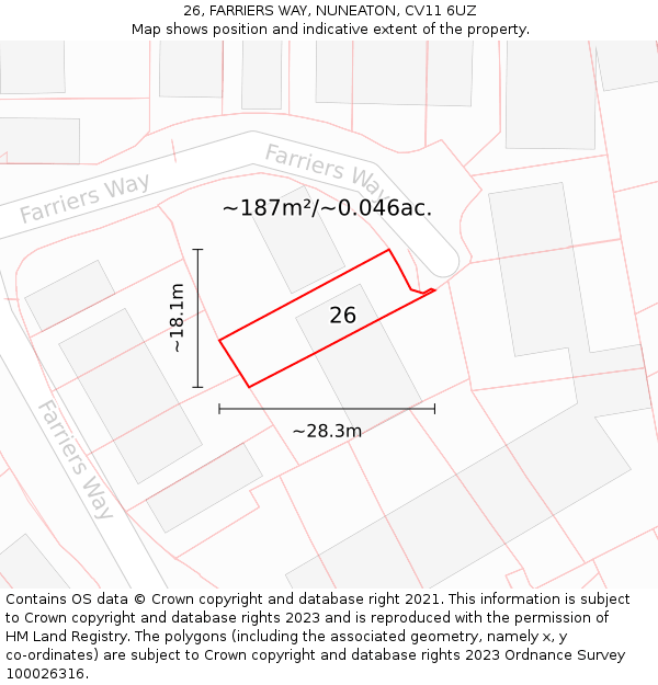 26, FARRIERS WAY, NUNEATON, CV11 6UZ: Plot and title map