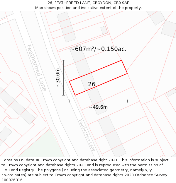26, FEATHERBED LANE, CROYDON, CR0 9AE: Plot and title map