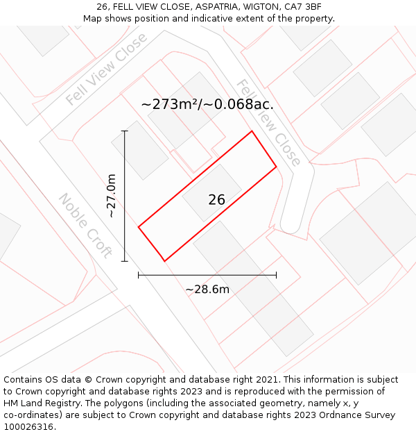 26, FELL VIEW CLOSE, ASPATRIA, WIGTON, CA7 3BF: Plot and title map