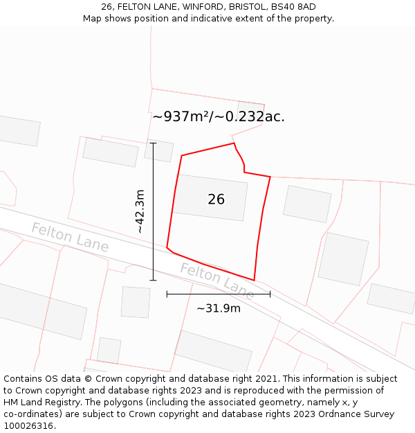 26, FELTON LANE, WINFORD, BRISTOL, BS40 8AD: Plot and title map