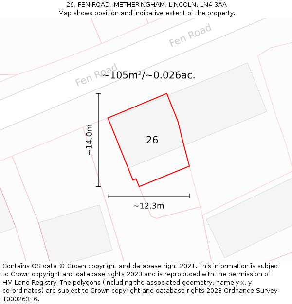 26, FEN ROAD, METHERINGHAM, LINCOLN, LN4 3AA: Plot and title map