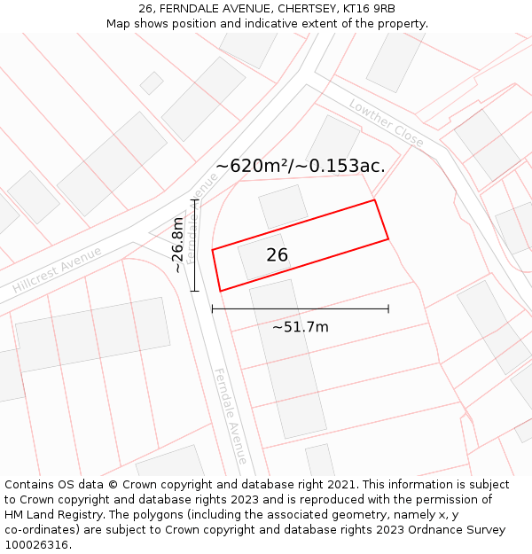 26, FERNDALE AVENUE, CHERTSEY, KT16 9RB: Plot and title map