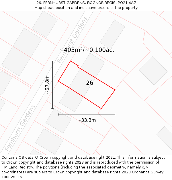 26, FERNHURST GARDENS, BOGNOR REGIS, PO21 4AZ: Plot and title map