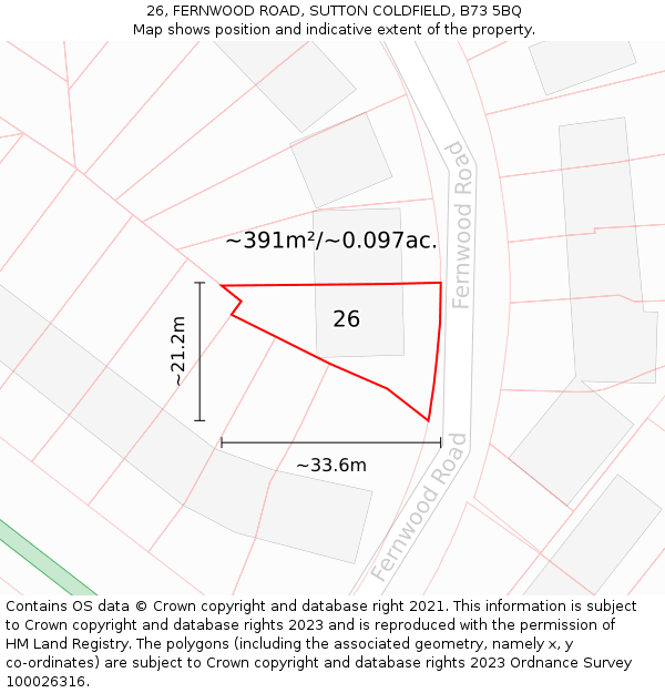 26, FERNWOOD ROAD, SUTTON COLDFIELD, B73 5BQ: Plot and title map