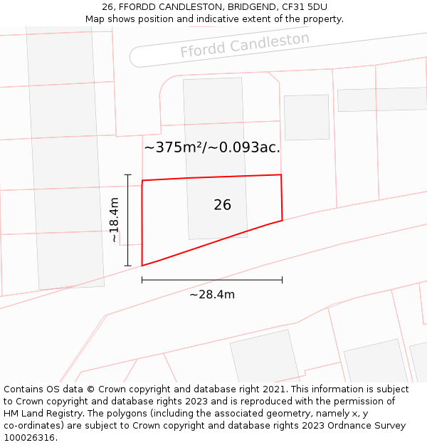 26, FFORDD CANDLESTON, BRIDGEND, CF31 5DU: Plot and title map