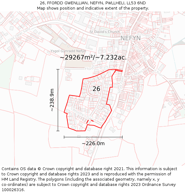 26, FFORDD GWENLLIAN, NEFYN, PWLLHELI, LL53 6ND: Plot and title map