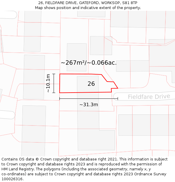 26, FIELDFARE DRIVE, GATEFORD, WORKSOP, S81 8TP: Plot and title map