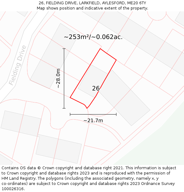 26, FIELDING DRIVE, LARKFIELD, AYLESFORD, ME20 6TY: Plot and title map