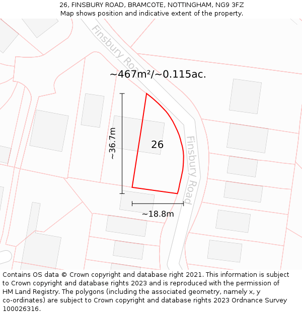 26, FINSBURY ROAD, BRAMCOTE, NOTTINGHAM, NG9 3FZ: Plot and title map