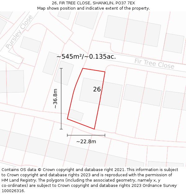 26, FIR TREE CLOSE, SHANKLIN, PO37 7EX: Plot and title map