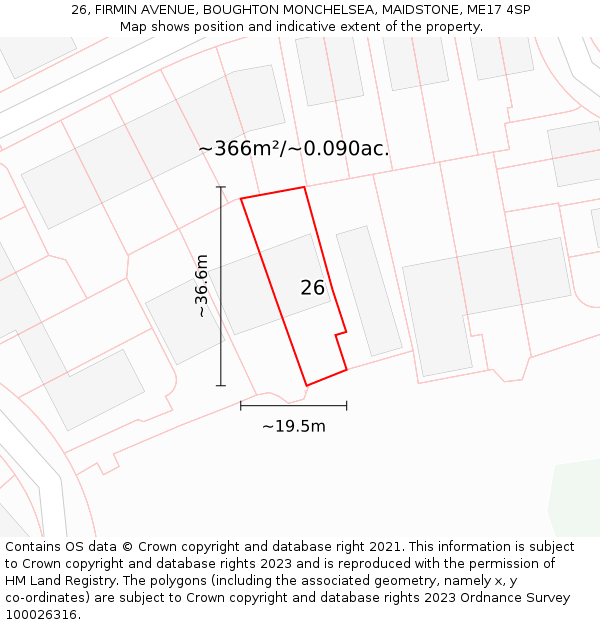 26, FIRMIN AVENUE, BOUGHTON MONCHELSEA, MAIDSTONE, ME17 4SP: Plot and title map
