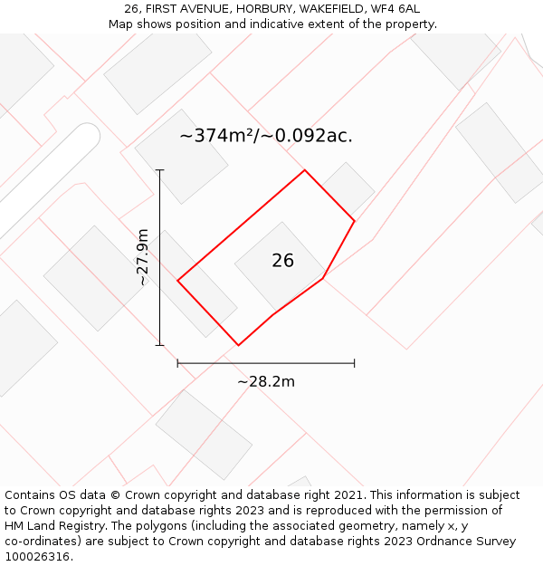 26, FIRST AVENUE, HORBURY, WAKEFIELD, WF4 6AL: Plot and title map