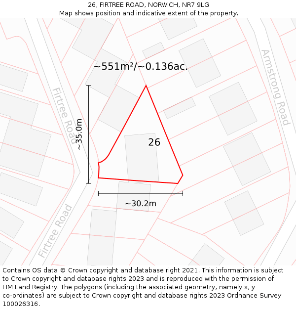 26, FIRTREE ROAD, NORWICH, NR7 9LG: Plot and title map