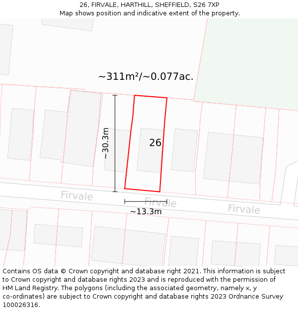 26, FIRVALE, HARTHILL, SHEFFIELD, S26 7XP: Plot and title map