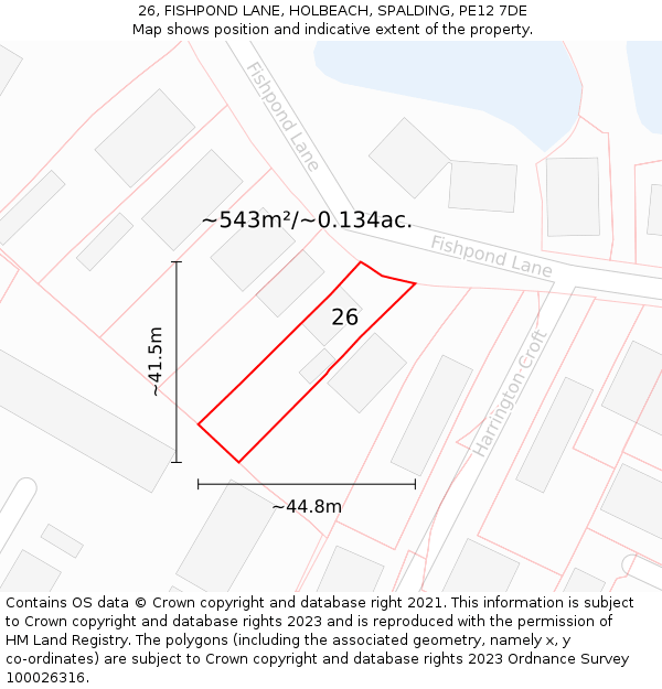 26, FISHPOND LANE, HOLBEACH, SPALDING, PE12 7DE: Plot and title map