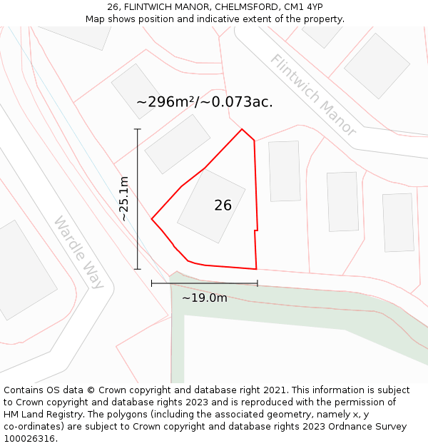 26, FLINTWICH MANOR, CHELMSFORD, CM1 4YP: Plot and title map